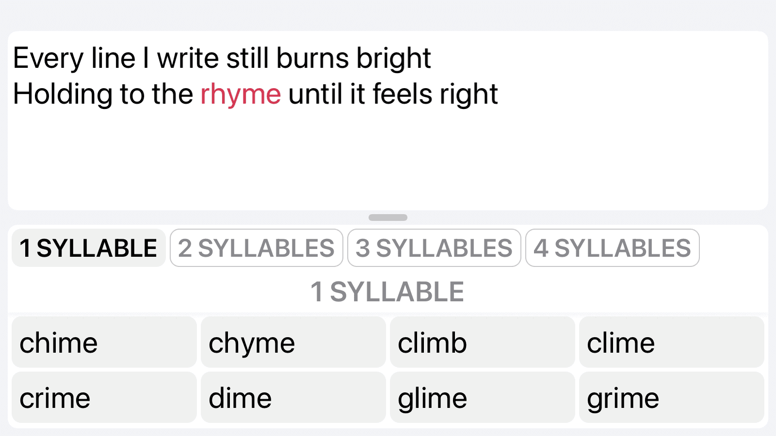 Real-time rhyme suggestions